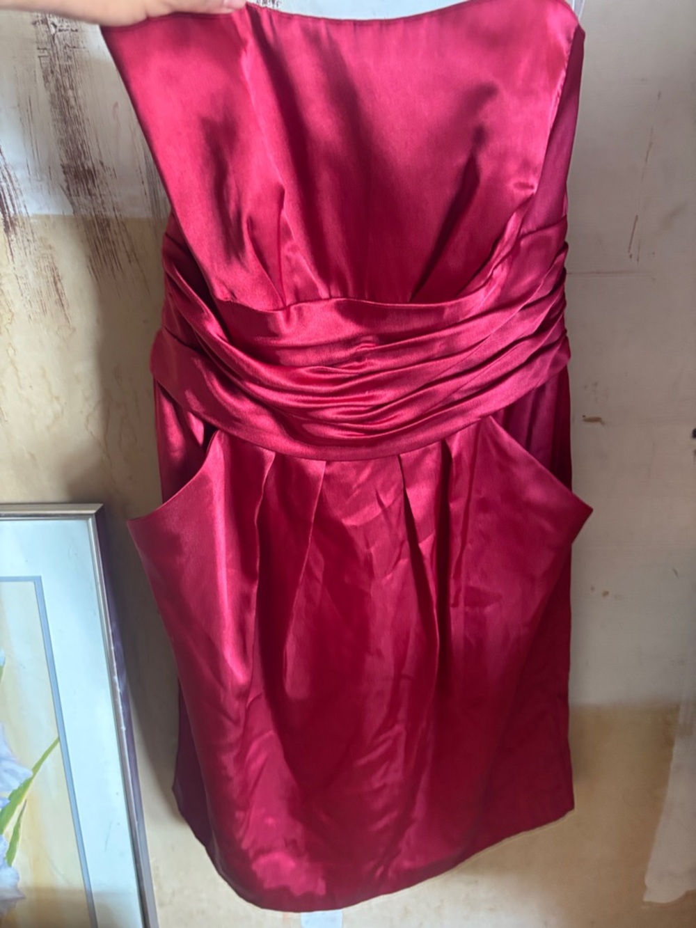 David's Bridal Strapless Satin Dress in Burgundy